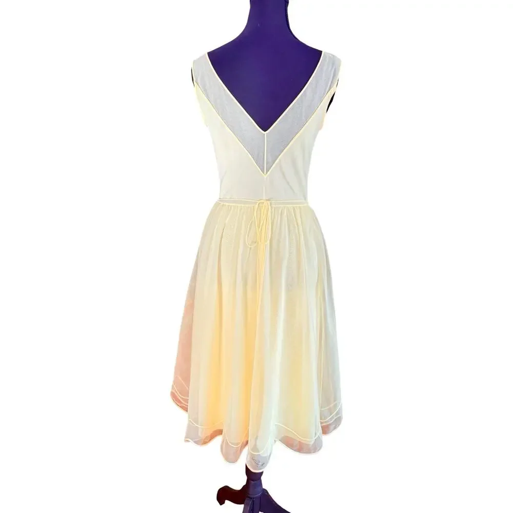 Rare Vintage 1960s Shadowline Butter Yellow Nylon Nightgown Full Skirt XS - Picture 5 of 14